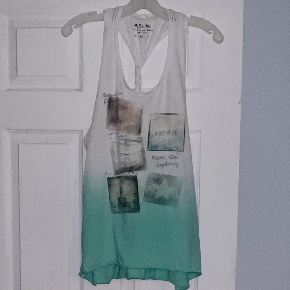 Miss Me White Mint Green Love Life Twisted Back Tank Top - Picture 5 of 11